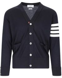 Thom Browne - Merino Wool 4-Bar Classic V-Neck Cardigan - Lyst
