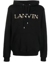 Lanvin - Embroidered-logo Pouch-pocket Hoodie Black/multicolour - Lyst