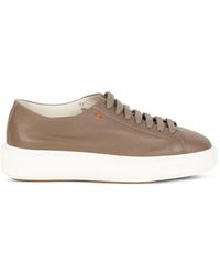 Santoni - Leather Lace-Up Sneakers - Lyst