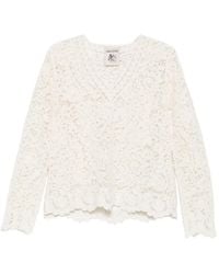 Semicouture - Lace-Knit V-Neck Knit - Lyst