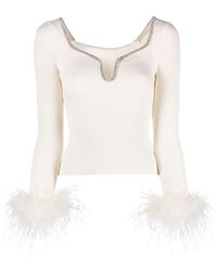 Self-Portrait - Feather-cuffs Ribbed-knit Top - Lyst