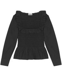 Ganni - Cotton Poplin Smock Blouse - Lyst