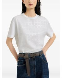 Brunello Cucinelli - Cotton Jersey T-Shirt With Dazzling Windowpane Embroidery - Lyst