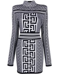Balmain - Monogram Jacquard Knitted Minidress - Lyst
