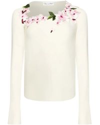 Oscar de la Renta - Floral-Embellished Long-Sleeve Blouse - Lyst