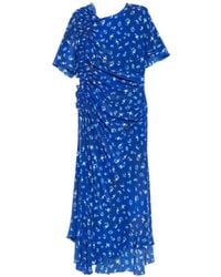 Victoria Beckham - Floral-Print Smocked Asymmetric Dress - Lyst