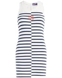 Jean Paul Gaultier - Stretch Cotton Asymetric Short Dress Knitted Marinière With Logo Detail - Lyst