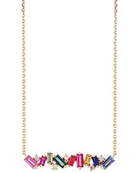 Suzanne Kalan - 18kt Rose Gold, Rainbow Sapphire And Diamond Bar Necklace - Lyst