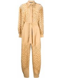 Alberta Ferretti - Yellow Broderie Anglaise Belted Jumpsuit - Lyst