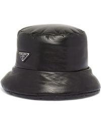 Prada - Enamelled-Logo Nappa Leather Bucket Hat - Lyst