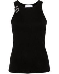 Blumarine - Fein Geripptes Tanktop Mit Logo-Brosche - Lyst