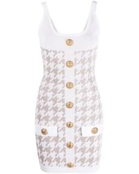 Balmain - Robe Courte Sans Manches À Motif Pied-De-Poule - Lyst
