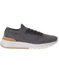 Brunello Cucinelli - Cotton Knit And Semi-Polished Calfskin Runners - Lyst