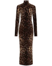 Dolce & Gabbana - Leopard Print Chenille Long Dress - Lyst