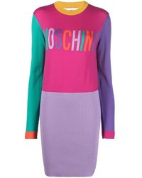 Moschino - Intarsia Logo-Knit Sweater Dress - Lyst