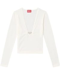 DIESEL - Long-Sleeved Top With Deep V-Neckline And Knot Detail - Lyst