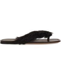 Ferragamo - Fur-Detail Thong Sandals - Lyst