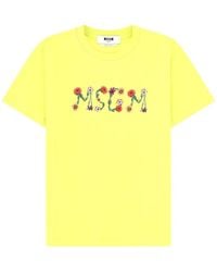 MSGM - T-Shirt Met Logo En Bloemenprint - Lyst
