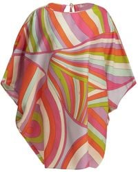 PUCCI - Mini Silk Twill Caftan Dress With Unique Print - Lyst