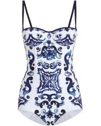 Dolce & Gabbana - Dg Exclusive Majolica- One-Piece Swimsuit - Lyst