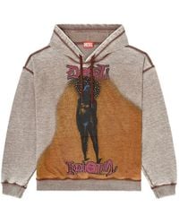 DIESEL - Hoodie With Print And Studs - Lyst