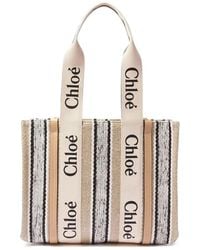 Chloé - Woody Striped Linen Tote Bag - Lyst
