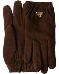 Prada - Triangle-Logo Suede Gloves - Lyst