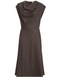 Brunello Cucinelli - Virgin-Wool Diagonal-Flannel Wrap-Effect Dress With Monili - Lyst
