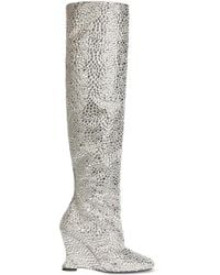 Balmain - Wedge Thigh-High Satin Boots With Crystals - Lyst
