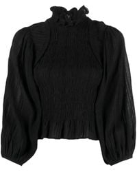 Isabel Marant - Smocked Ruffle Cotton Blouse - Lyst