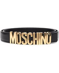Moschino - Leather Belt With Logo Plaque - Lyst