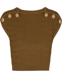 Balmain - Knitted Button-detail Cropped Top - Lyst