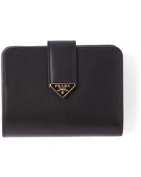 Prada - Triangle-logo Leather Bi-fold Wallet - Lyst