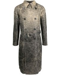 DIESEL Trenchcoat aus Leder im Used-Look - Grau