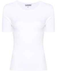 Ganni - Logo-Embroidered Ribbed T-Shirt - Lyst