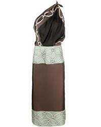 Valentino Garavani - Chain-Print One-Shoulder Silk Midi Dress - Lyst