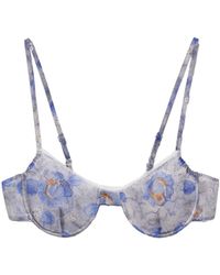 Prada - Floral-Print Lace-Trim Bra - Lyst