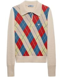 Prada - Argyle-Knit Wool Polo Shirt - Lyst