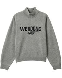 we11done - Logo-Intarsia Half-Zip Sweater - Lyst