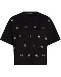 Karl Lagerfeld - Ikon T-Shirt Verfraaid Met Stras - Lyst