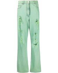 MSGM - Embroidered-logo Distressed-effect Jeans - Lyst
