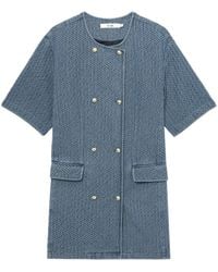 B+ AB - Denim Midi-Jurk Met Dubbele Rij Knopen En Textuur - Lyst