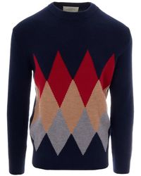Ballantyne - Long-Sleeve Diamond-Intarsia Sweater - Lyst