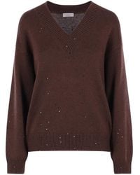 Brunello Cucinelli - Sequin-Embellished V-Neck Sweater - Lyst
