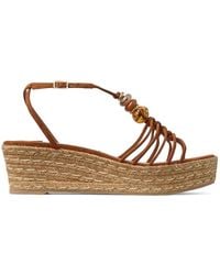 Jimmy Choo - Lemi Wedge 50 Tan Suede Wedge Sandals With Beads - Lyst