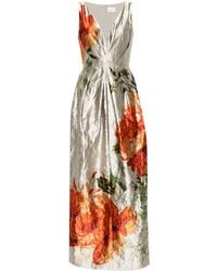 Erdem - Floral-print V-neck Satin Gown - Lyst