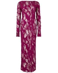 Roberto Cavalli - Lace-Overlay Frayed Maxi Dress - Lyst