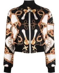 Moschino - Graphic-print Cropped Silk Bomber Jacket - Lyst