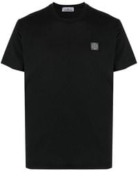 Stone Island - T-Shirt In Cotone Nero Con Effetto "Fissato" - Lyst