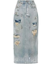 Vetements - Distressed-Effect Denim Midi Skirt - Lyst